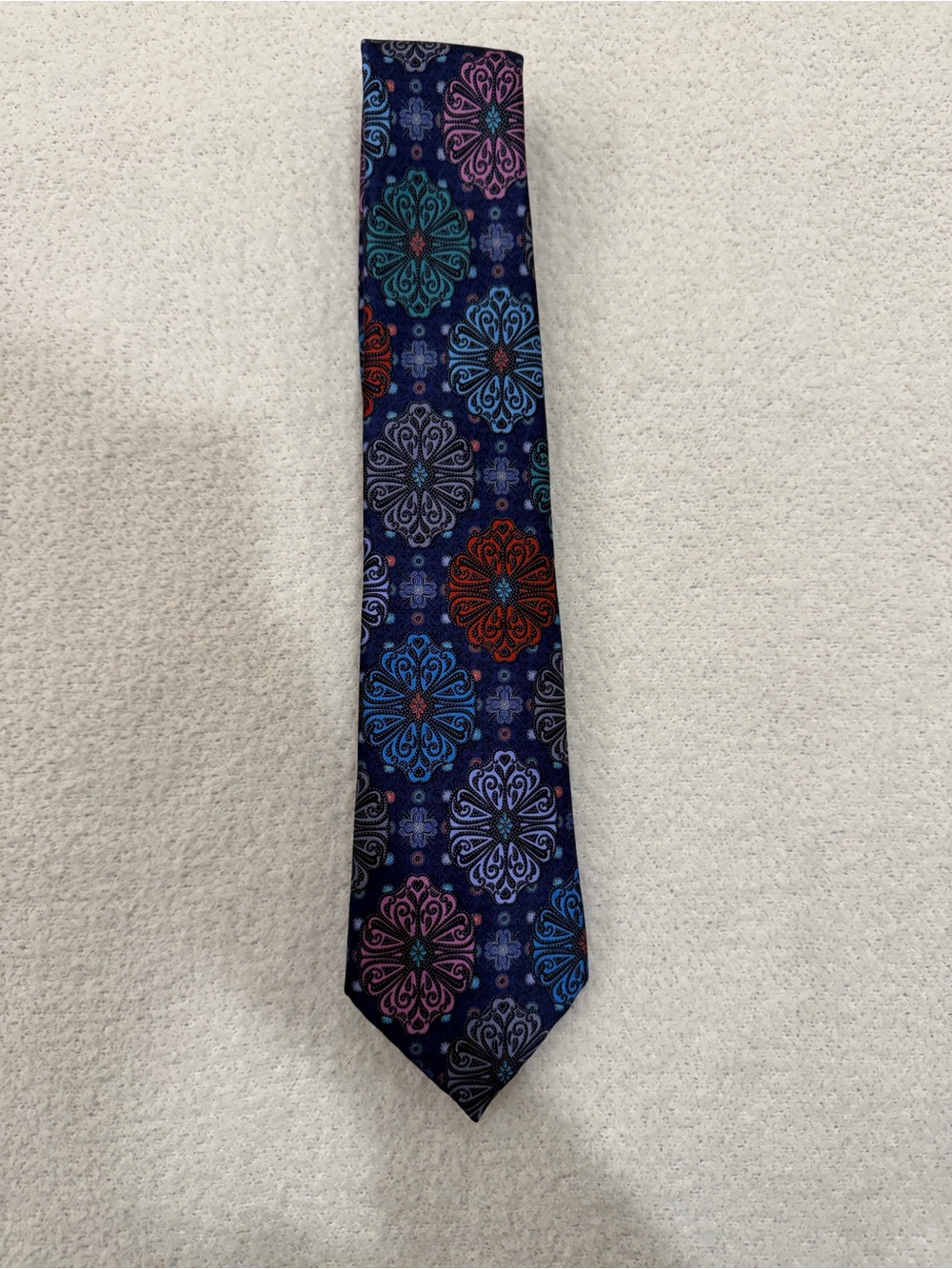 Ermenegildo Zegna QUINDICI Navy Tie with Multicolor Medallion Motif